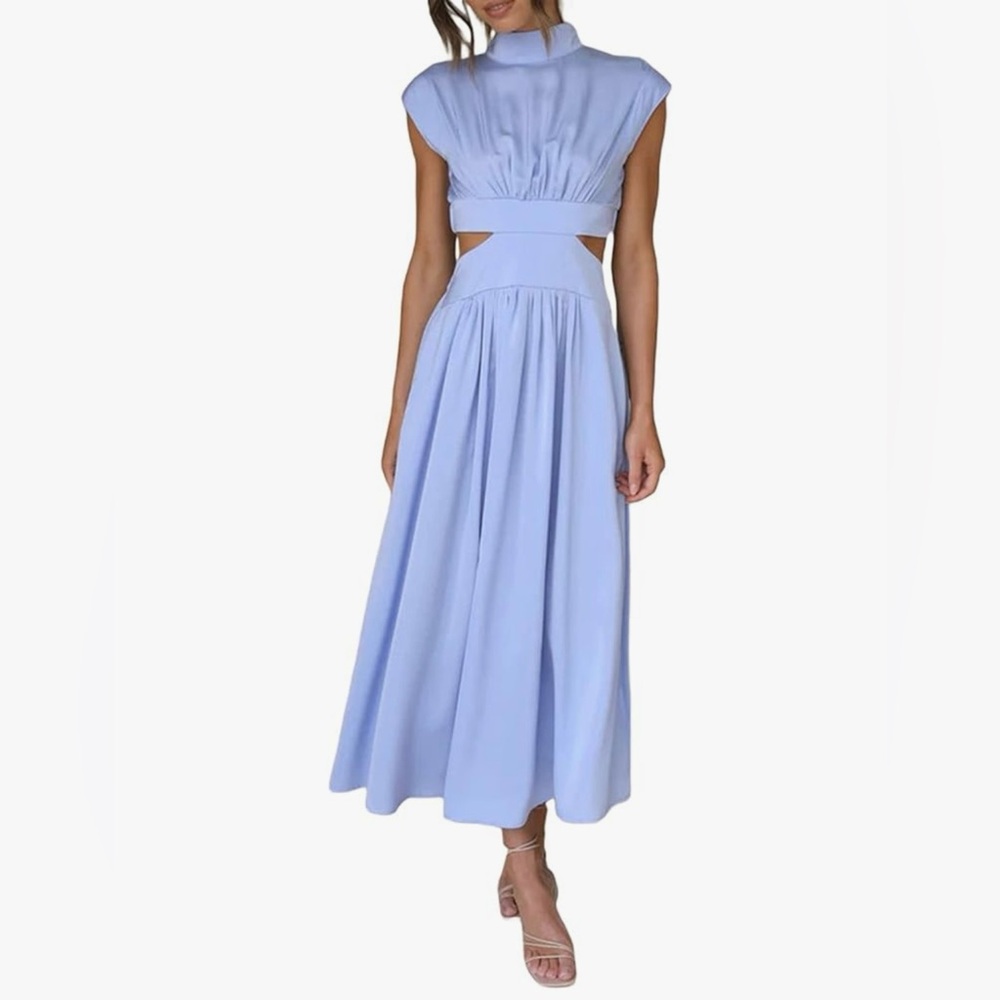 🫧 Billy J Chic Backless Light Blue Maxi Dress